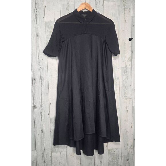 COS Sheer Yoke Minimialist Hi-Low Shift Shirt Dress LBD Sz. 6 - Picture 2 of 7